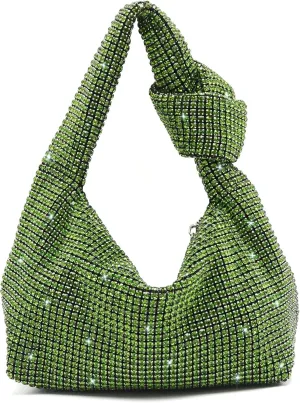 Miuco Women Knotted Handbag Sparkly Rhinestone Hobo Dumpling Bag Diamond Glitter Evening Clutch Purse