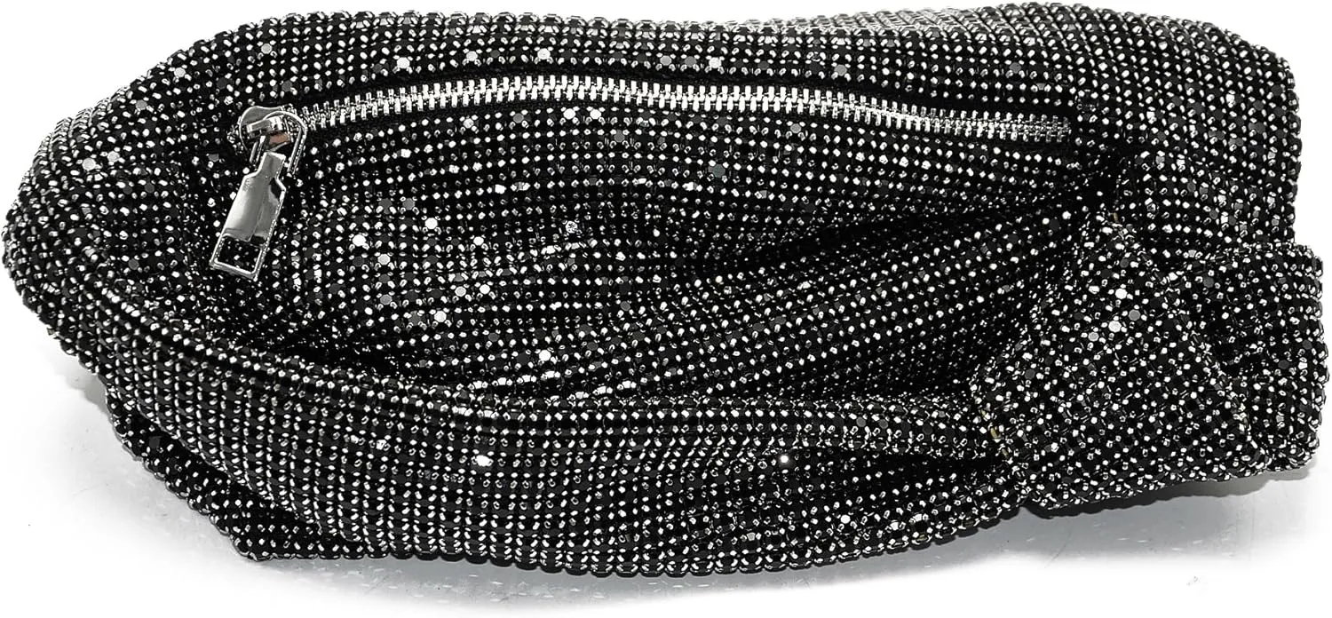 Miuco Women Knotted Handbag Sparkly Rhinestone Hobo Dumpling Bag Diamond Glitter Evening Clutch Purse
