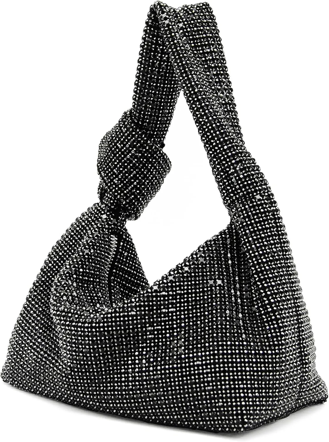 Miuco Women Knotted Handbag Sparkly Rhinestone Hobo Dumpling Bag Diamond Glitter Evening Clutch Purse