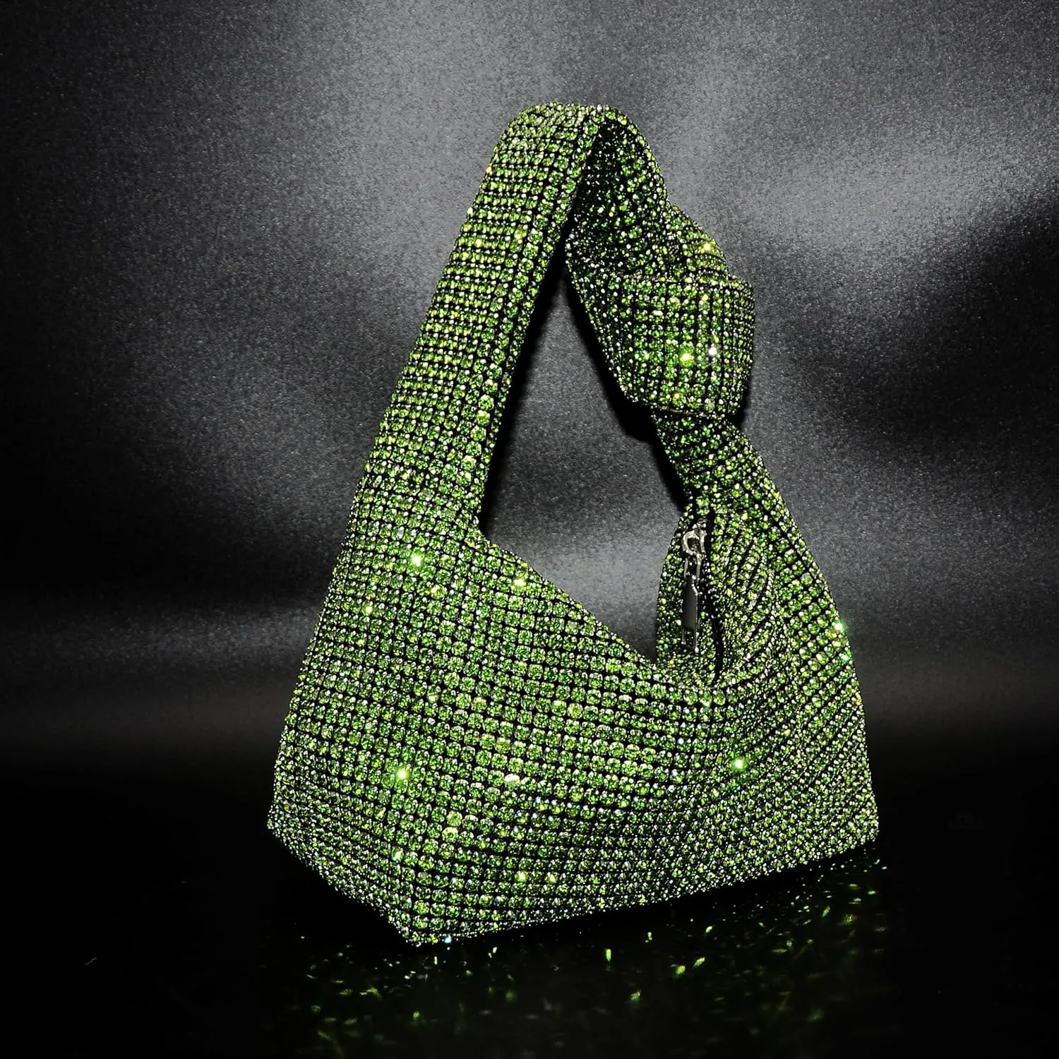 Miuco Women Knotted Handbag Sparkly Rhinestone Hobo Dumpling Bag Diamond Glitter Evening Clutch Purse