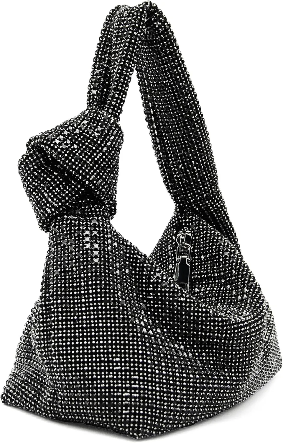 Miuco Women Knotted Handbag Sparkly Rhinestone Hobo Dumpling Bag Diamond Glitter Evening Clutch Purse