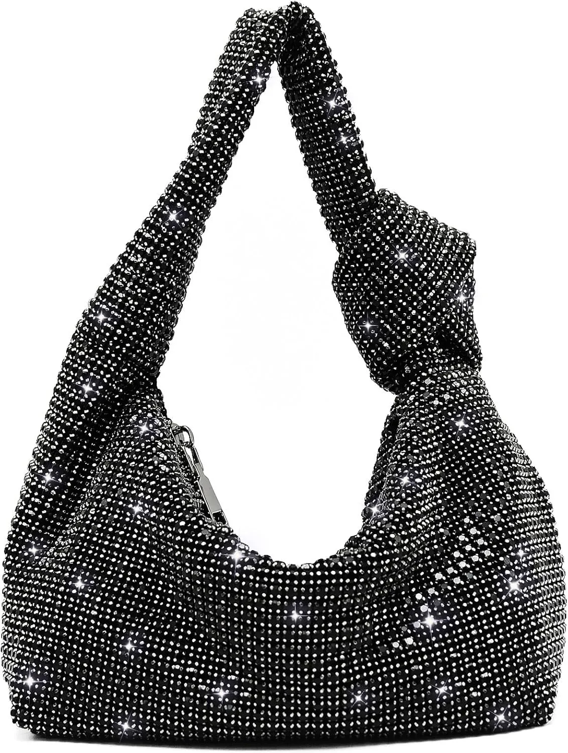 Miuco Women Knotted Handbag Sparkly Rhinestone Hobo Dumpling Bag Diamond Glitter Evening Clutch Purse