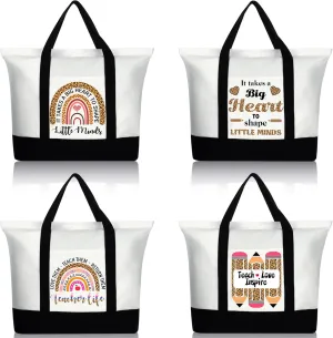 Mixweer 4 Pcs Teacher Appreciation Gifts Bags Teacher Canvas Tote Bags for Women Christmas School Supply(Elegant Leopard Print Style)