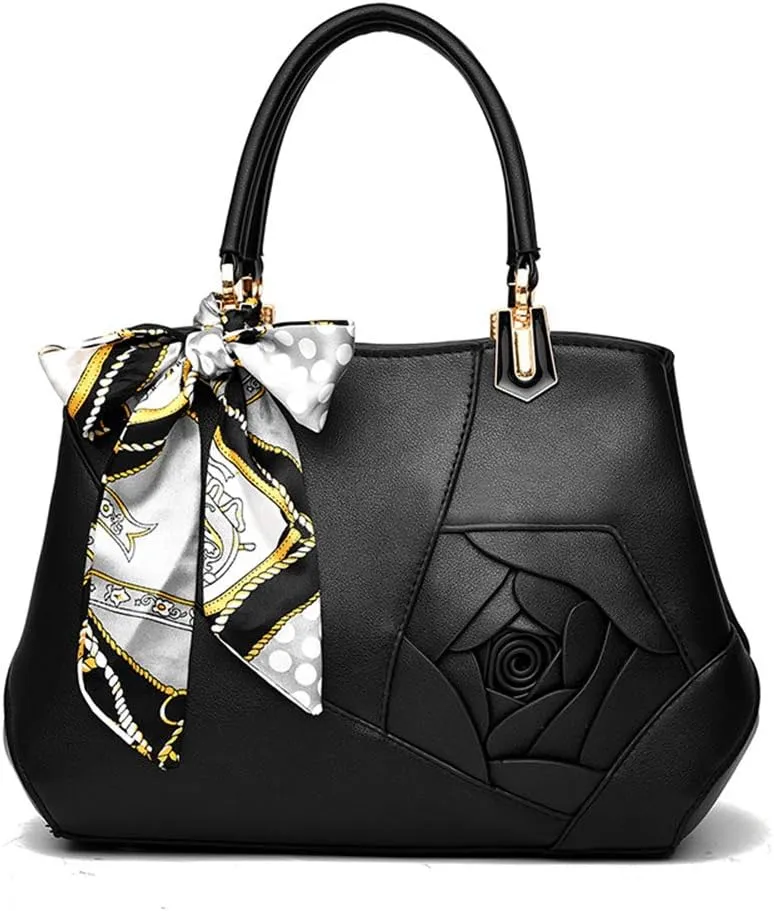 Mn&Sue Ladies Top Handle Satchel 3D Flower Women Elegant Handbags Pu Leather Crossbody Tote Purse