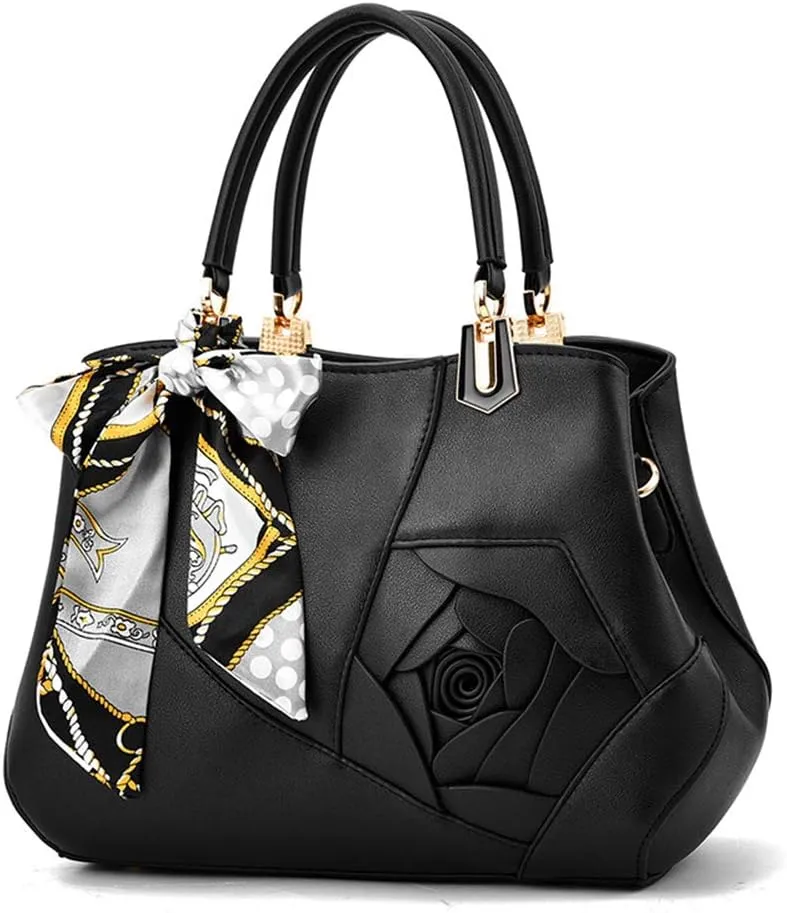 Mn&Sue Ladies Top Handle Satchel 3D Flower Women Elegant Handbags Pu Leather Crossbody Tote Purse
