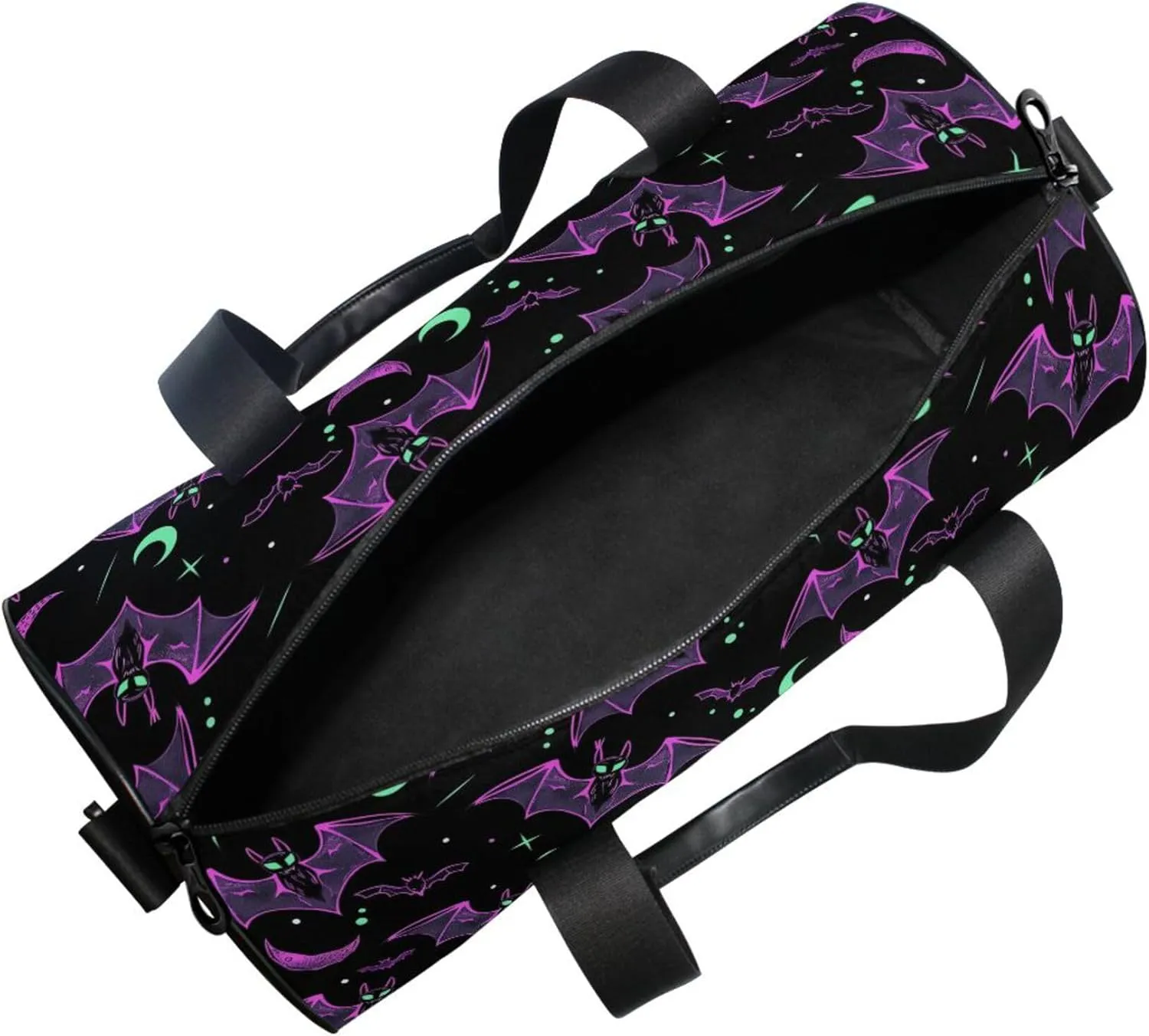 MNSRUU Sports Duffel Bags, Neon Purple and Bats Stars and Moons Athletic Gym Bag Overnight Workout Travel Tote Luggage for Men Women Yoga