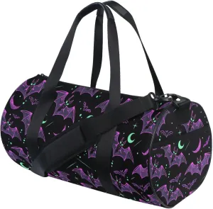 MNSRUU Sports Duffel Bags, Neon Purple and Bats Stars and Moons Athletic Gym Bag Overnight Workout Travel Tote Luggage for Men Women Yoga