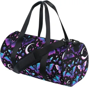 MNSRUU Sports Duffel Bags, Neon Purple and Bats Stars and Moons Athletic Gym Bag Overnight Workout Travel Tote Luggage for Men Women Yoga