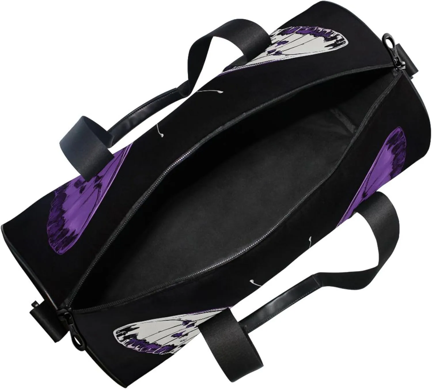 MNSRUU Sports Duffel Bags, White Purple Dual Color Butterfly Athletic Gym Bag Overnight Workout Travel Tote Luggage for Men Women Yoga