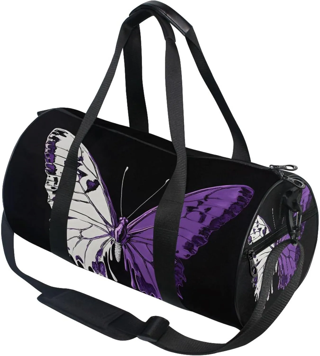 MNSRUU Sports Duffel Bags, White Purple Dual Color Butterfly Athletic Gym Bag Overnight Workout Travel Tote Luggage for Men Women Yoga