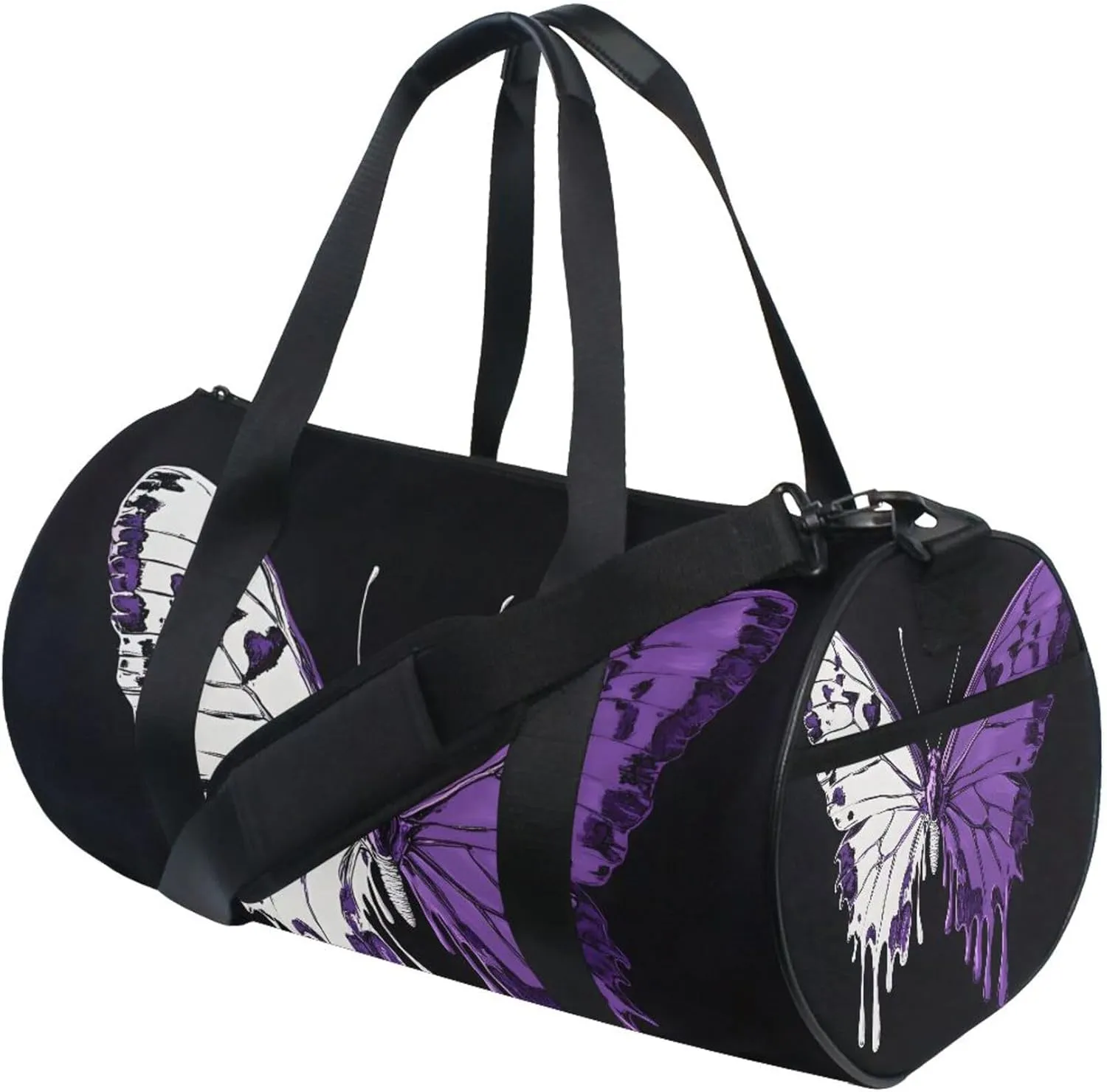 MNSRUU Sports Duffel Bags, White Purple Dual Color Butterfly Athletic Gym Bag Overnight Workout Travel Tote Luggage for Men Women Yoga