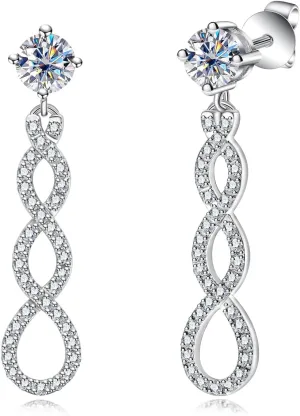 Moissanite Dangle Earrings Infinity Drop Earring for Women D Color VVS1 Clarity Round Brilliant Cut S925 Sterling Silver for Her Mom Wife with Certificate