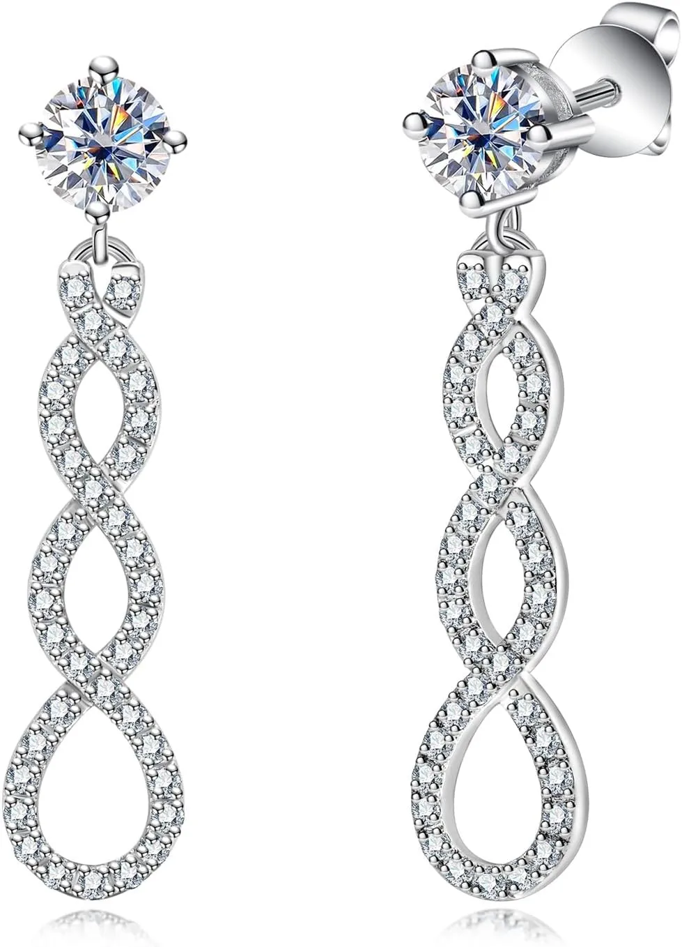 Moissanite Dangle Earrings Infinity Drop Earring for Women D Color VVS1 Clarity Round Brilliant Cut S925 Sterling Silver for Her Mom Wife with Certificate