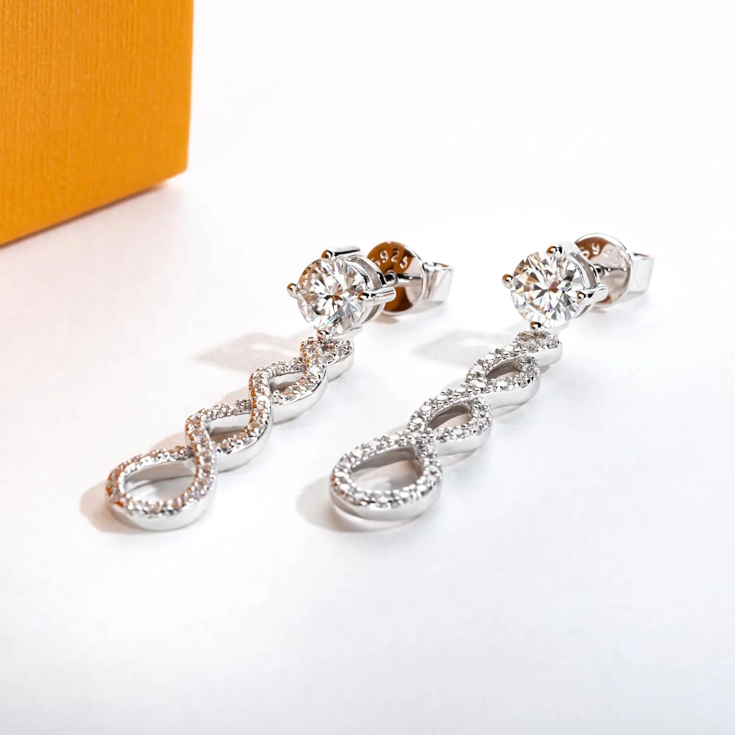 Moissanite Dangle Earrings Infinity Drop Earring for Women D Color VVS1 Clarity Round Brilliant Cut S925 Sterling Silver for Her Mom Wife with Certificate