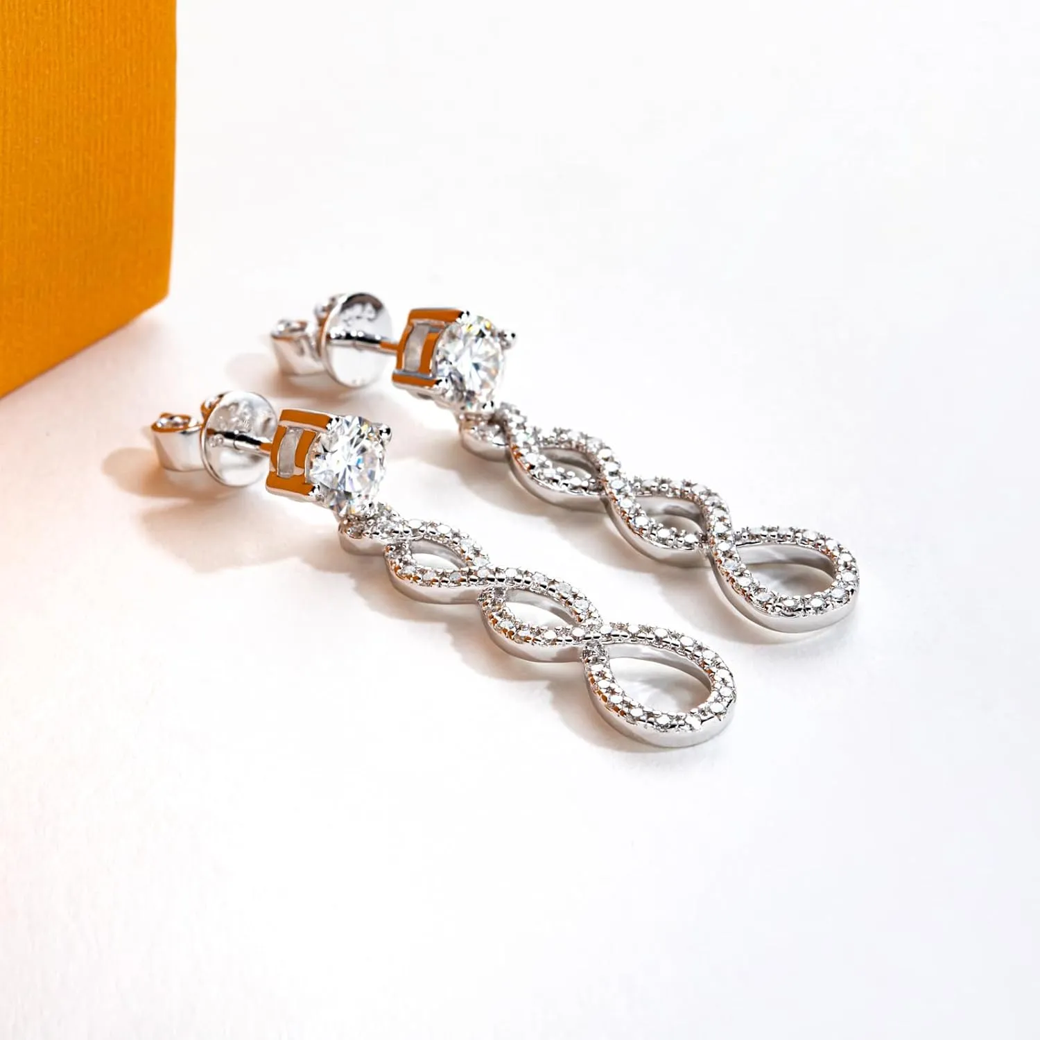 Moissanite Dangle Earrings Infinity Drop Earring for Women D Color VVS1 Clarity Round Brilliant Cut S925 Sterling Silver for Her Mom Wife with Certificate
