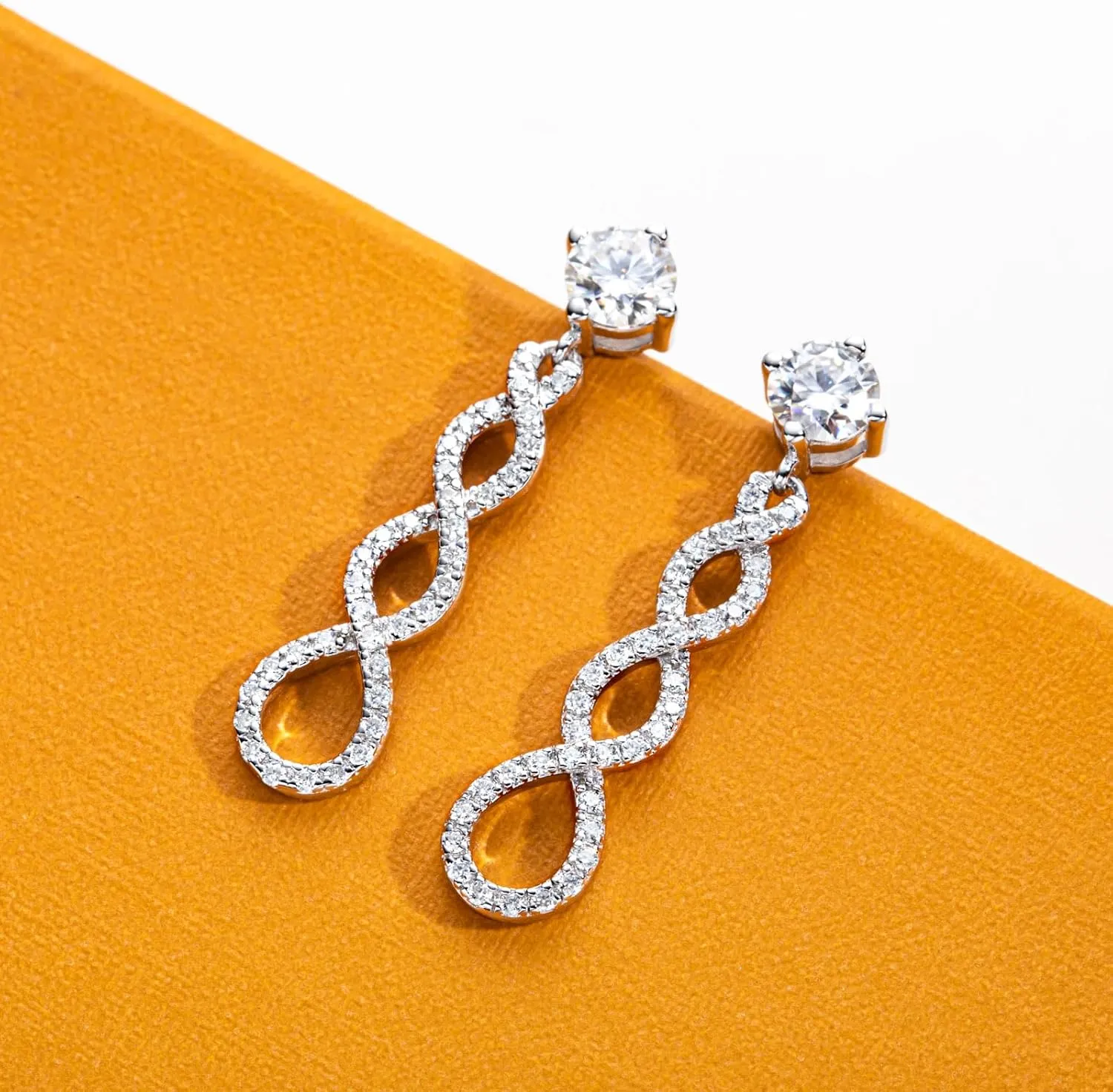 Moissanite Dangle Earrings Infinity Drop Earring for Women D Color VVS1 Clarity Round Brilliant Cut S925 Sterling Silver for Her Mom Wife with Certificate