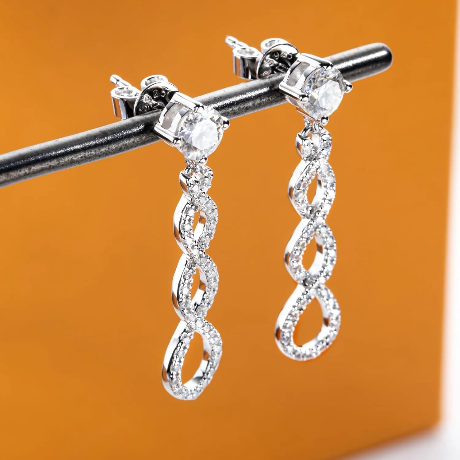 Moissanite Dangle Earrings Infinity Drop Earring for Women D Color VVS1 Clarity Round Brilliant Cut S925 Sterling Silver for Her Mom Wife with Certificate
