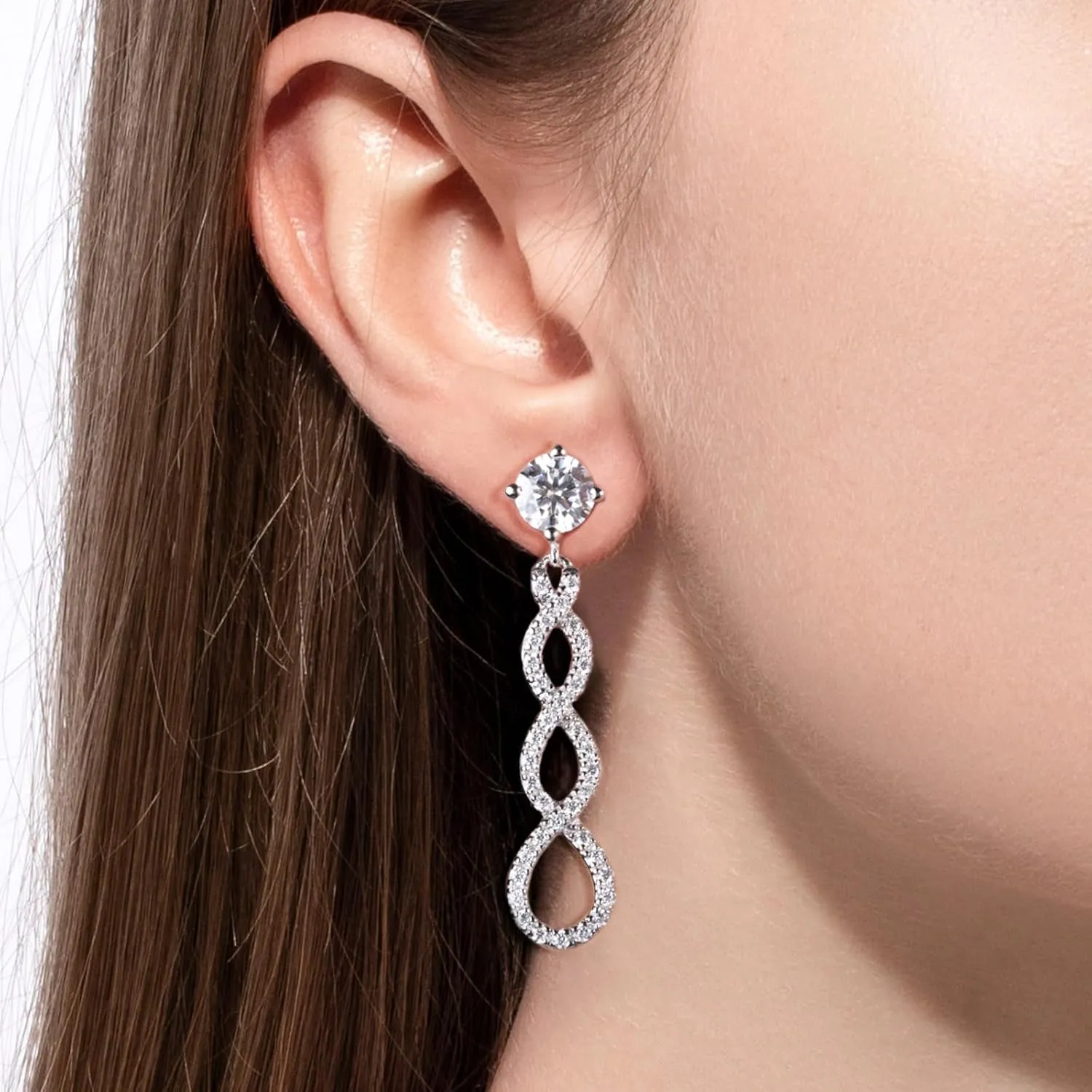 Moissanite Dangle Earrings Infinity Drop Earring for Women D Color VVS1 Clarity Round Brilliant Cut S925 Sterling Silver for Her Mom Wife with Certificate