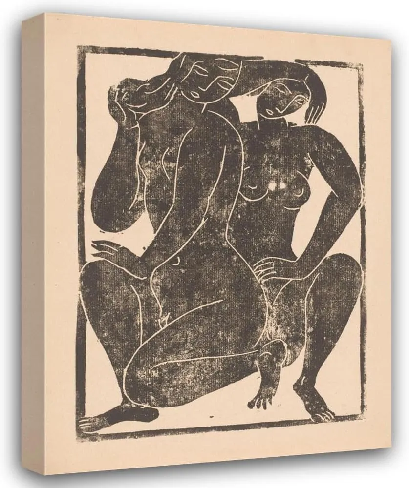 Moissej Kogan 14x18 Gallery Wrapped Canvas Museum Art Print Titled: Two Crouching Naked Women