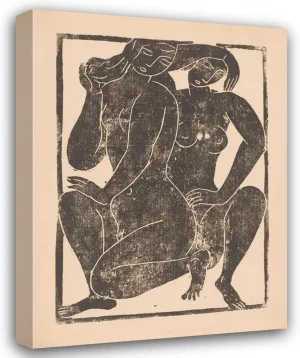 Moissej Kogan 14x18 Gallery Wrapped Canvas Museum Art Print Titled: Two Crouching Naked Women
