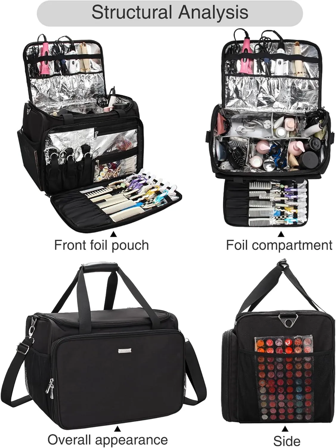 MONSTINA Professional Hairdressing Bag with 4 small bag, Toiletry Travel Bag, Cosmetics Beauty Hairdresser Bag with Shoulder Strap, Hair Makeup Salon Organizer Bag for Barber Insulation Material