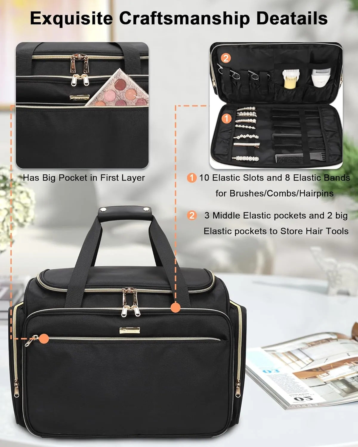 MONSTINA Professional Hairstylist Traveling Bag with Two Detachable Small Bags,Hairdressing Bag Makeup Salon Organizer Bag