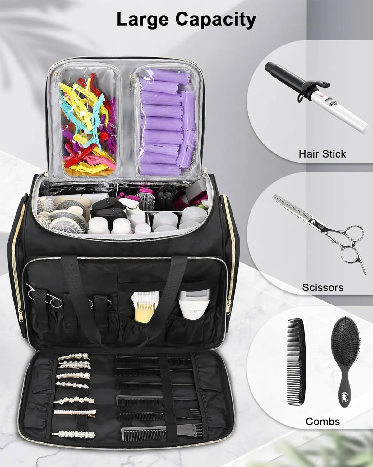 MONSTINA Professional Hairstylist Traveling Bag with Two Detachable Small Bags,Hairdressing Bag Makeup Salon Organizer Bag