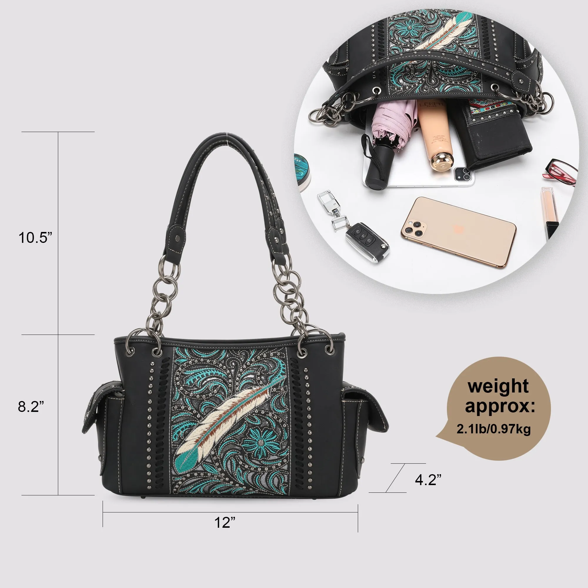 Montana West Tooled Feather Satchel