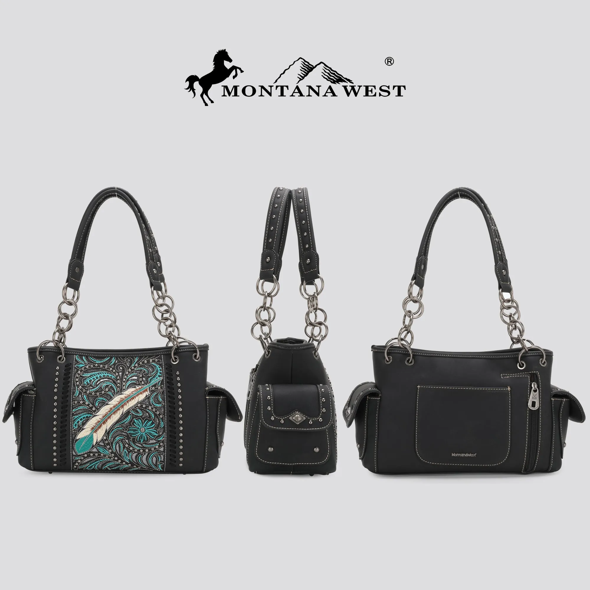 Montana West Tooled Feather Satchel