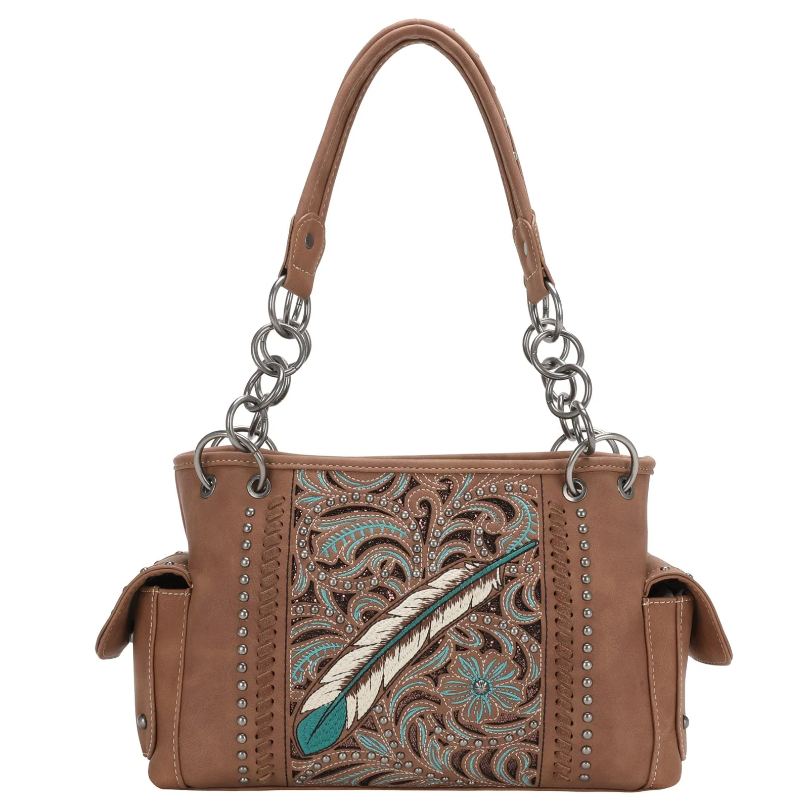 Montana West Tooled Feather Satchel
