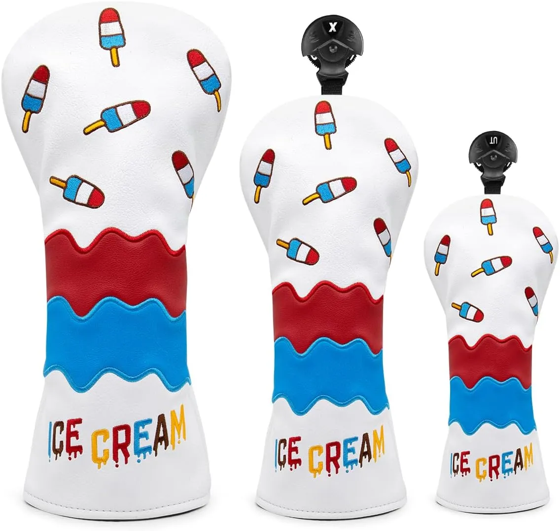 Montela Golf Club Covers Ice Cream Golf Driver Cover Fariway Wood Headcover Hybrid Covers 3 Wood Headcover Golf Head Cover for Odyssey Scotty Cameron Taylormade