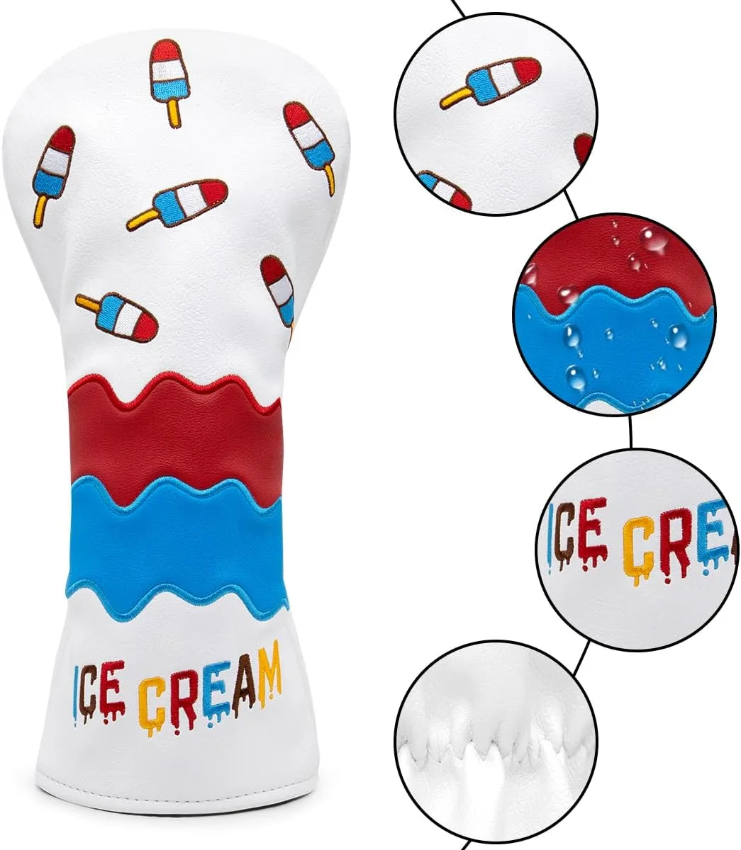 Montela Golf Club Covers Ice Cream Golf Driver Cover Fariway Wood Headcover Hybrid Covers 3 Wood Headcover Golf Head Cover for Odyssey Scotty Cameron Taylormade