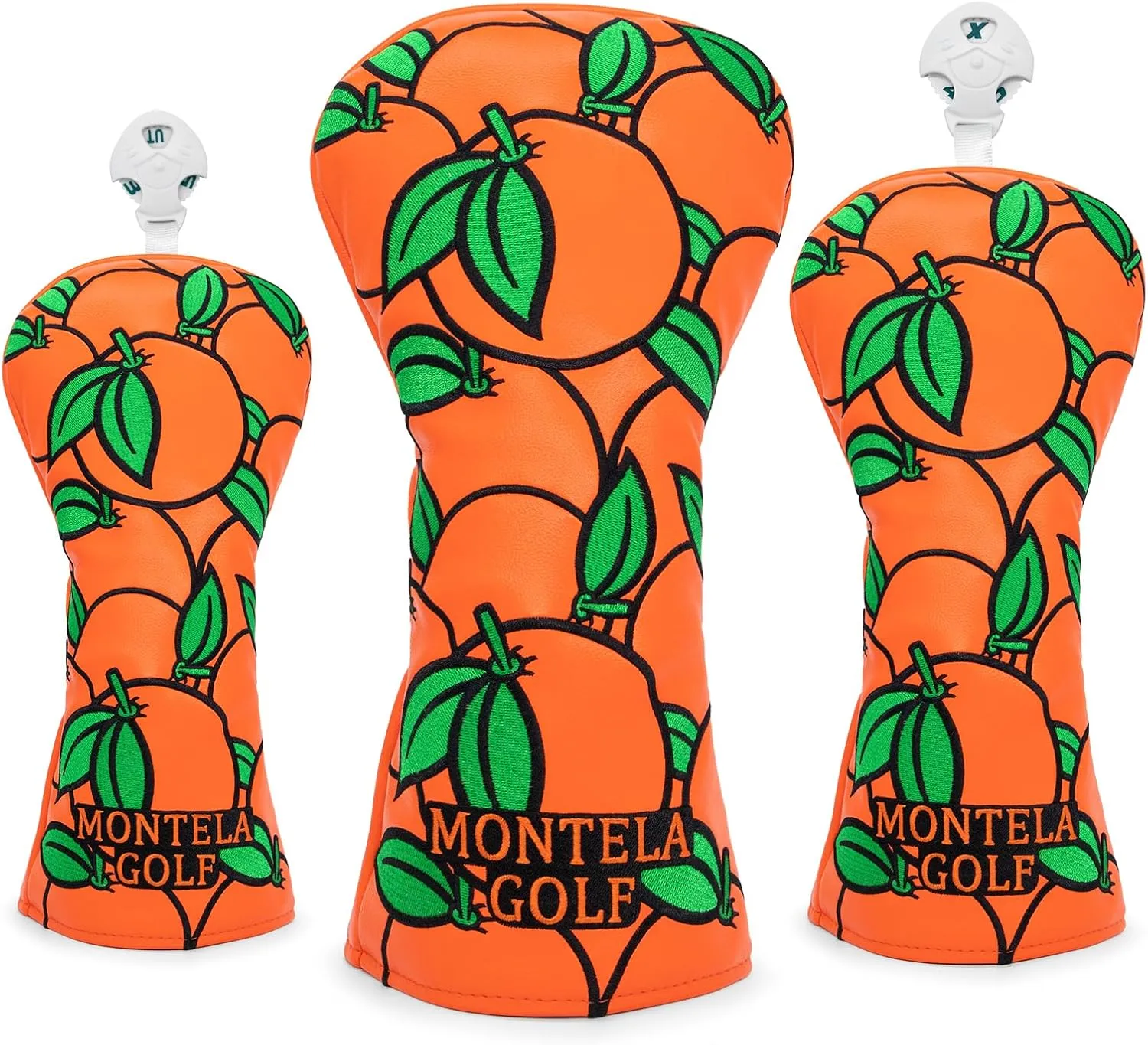 Montela Golf Club Covers Orange Golf Head Cover Driver Covers Fairway Wood Headcover Hybrid Cover Leather Golf Headcover for Scotty Cameron Taylormade Titleist Odyssey