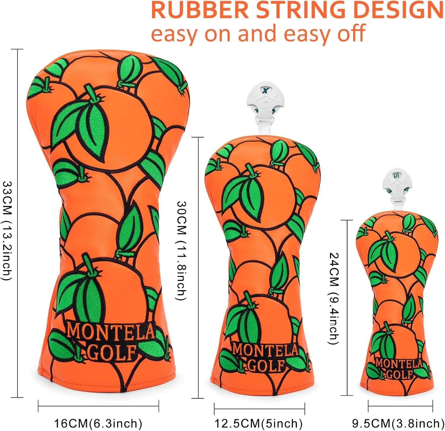Montela Golf Club Covers Orange Golf Head Cover Driver Covers Fairway Wood Headcover Hybrid Cover Leather Golf Headcover for Scotty Cameron Taylormade Titleist Odyssey