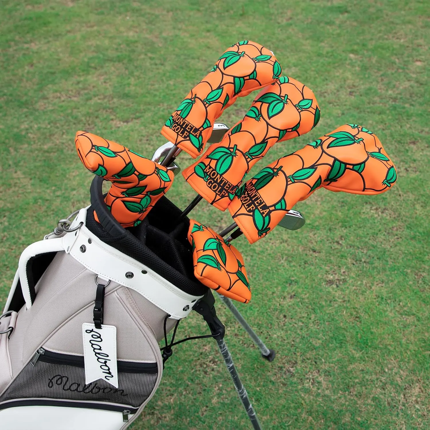 Montela Golf Club Covers Orange Golf Head Cover Driver Covers Fairway Wood Headcover Hybrid Cover Leather Golf Headcover for Scotty Cameron Taylormade Titleist Odyssey