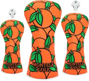 Montela Golf Club Covers Orange Golf Head Cover Driver Covers Fairway Wood Headcover Hybrid Cover Leather Golf Headcover for Scotty Cameron Taylormade Titleist Odyssey