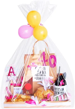 Morepack Extra Large Cellophane Bags for Gift Baskets 50x60 Inches,Jumbo Big Clear Cellophane Bags 5Pieces