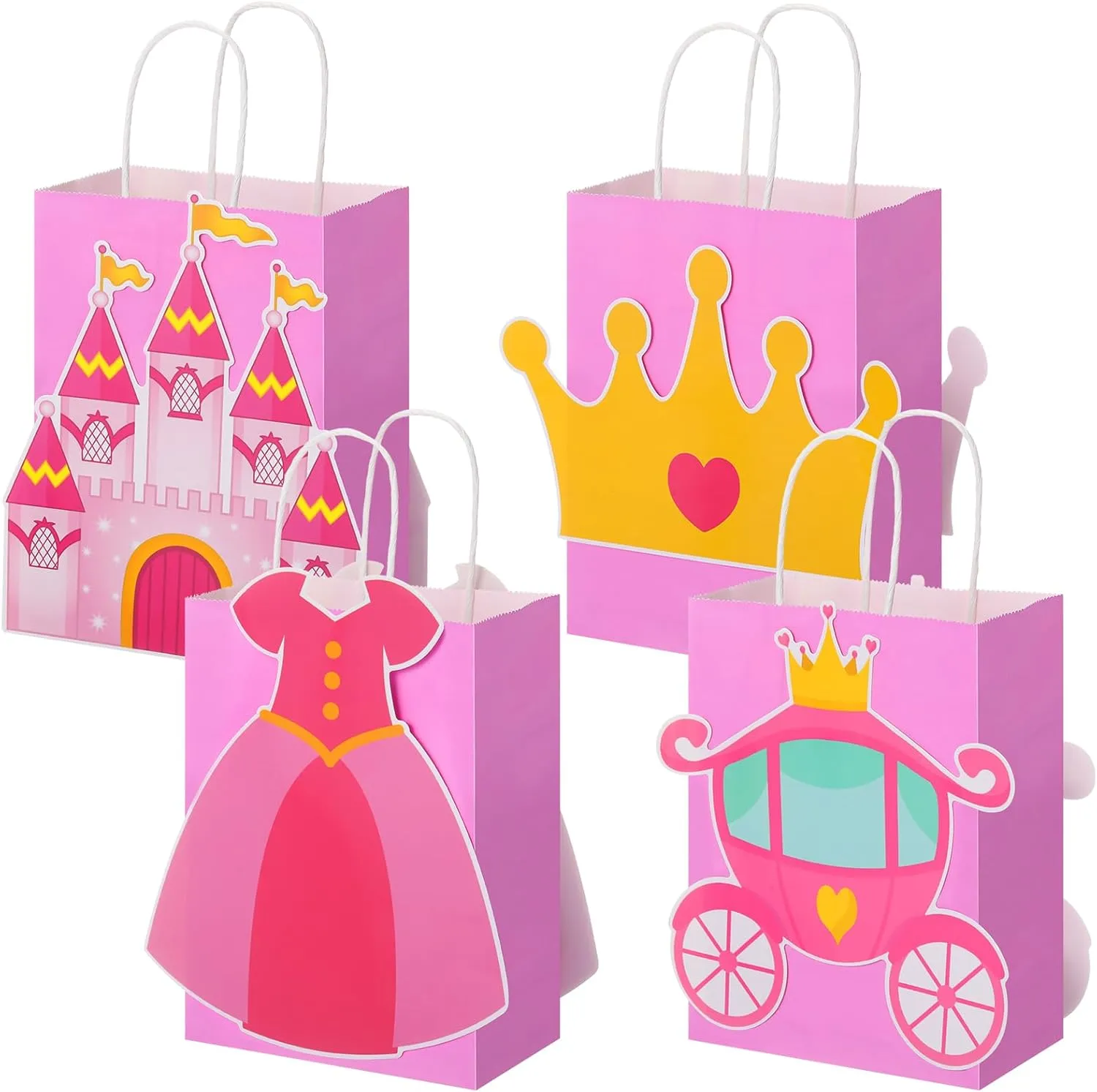 MotiMind 16pcs Favor Princess Castle Crown Party Bags Princess Snack Bags with Handles Birthday Party Candy Favor Bags Baby Shower Wedding Supplies