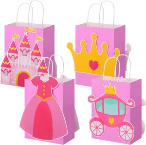 MotiMind 16pcs Favor Princess Castle Crown Party Bags Princess Snack Bags with Handles Birthday Party Candy Favor Bags Baby Shower Wedding Supplies