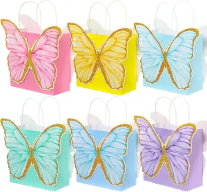 MotiMind 24 Pcs Butterfly Party Favor Bags with Handles Pink Purple Blue Butterfly Goodie Gift Paper Treat Candy Bags for Birthday Party Bridal Showers Supplies(Bright Colors)