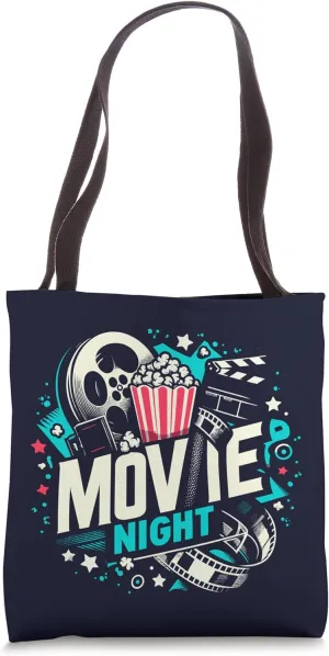 Movie Night Popcorn Film Reel Theatre Family Cinema Ticket Tote Bag