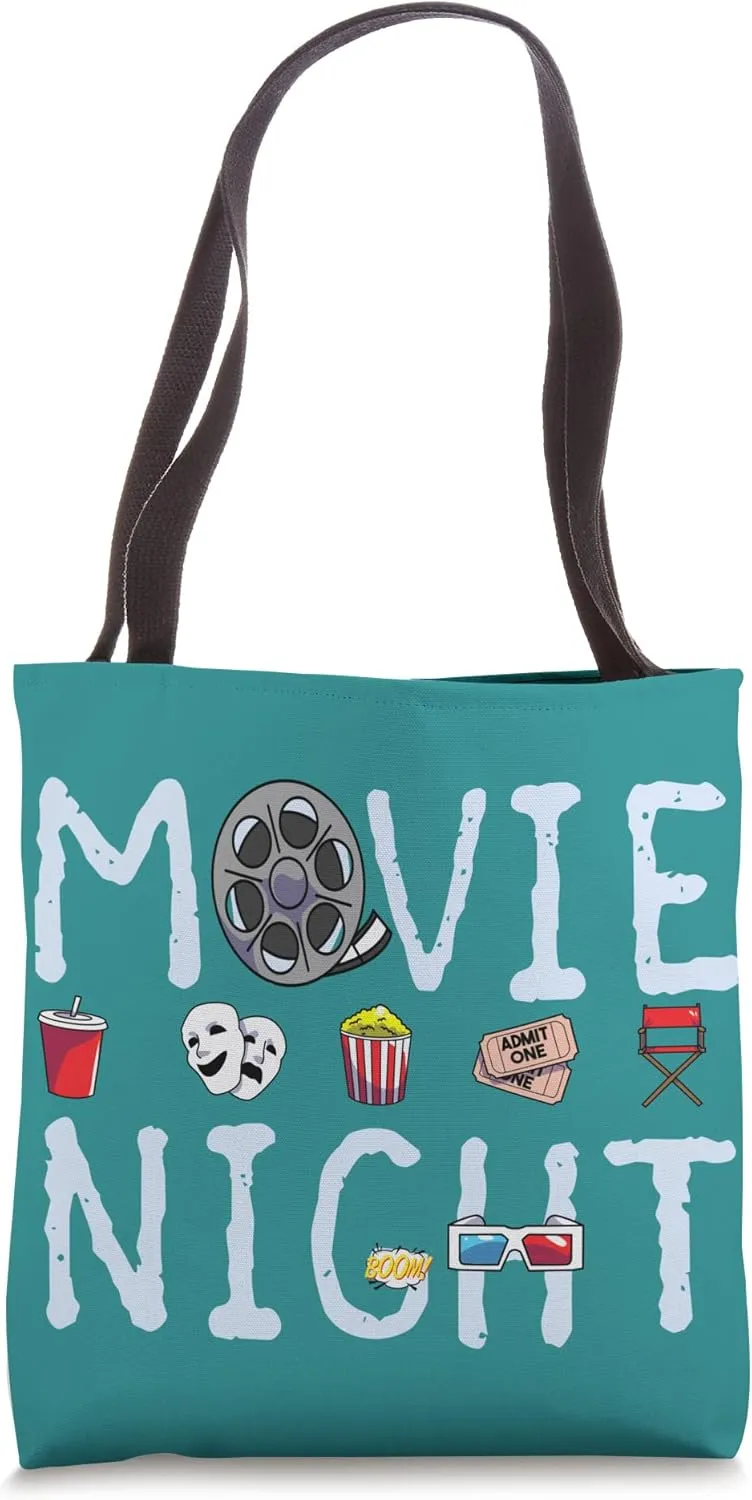 Movie Night Popcorn Tickets Family Cinema Time Film Theater Tote Bag
