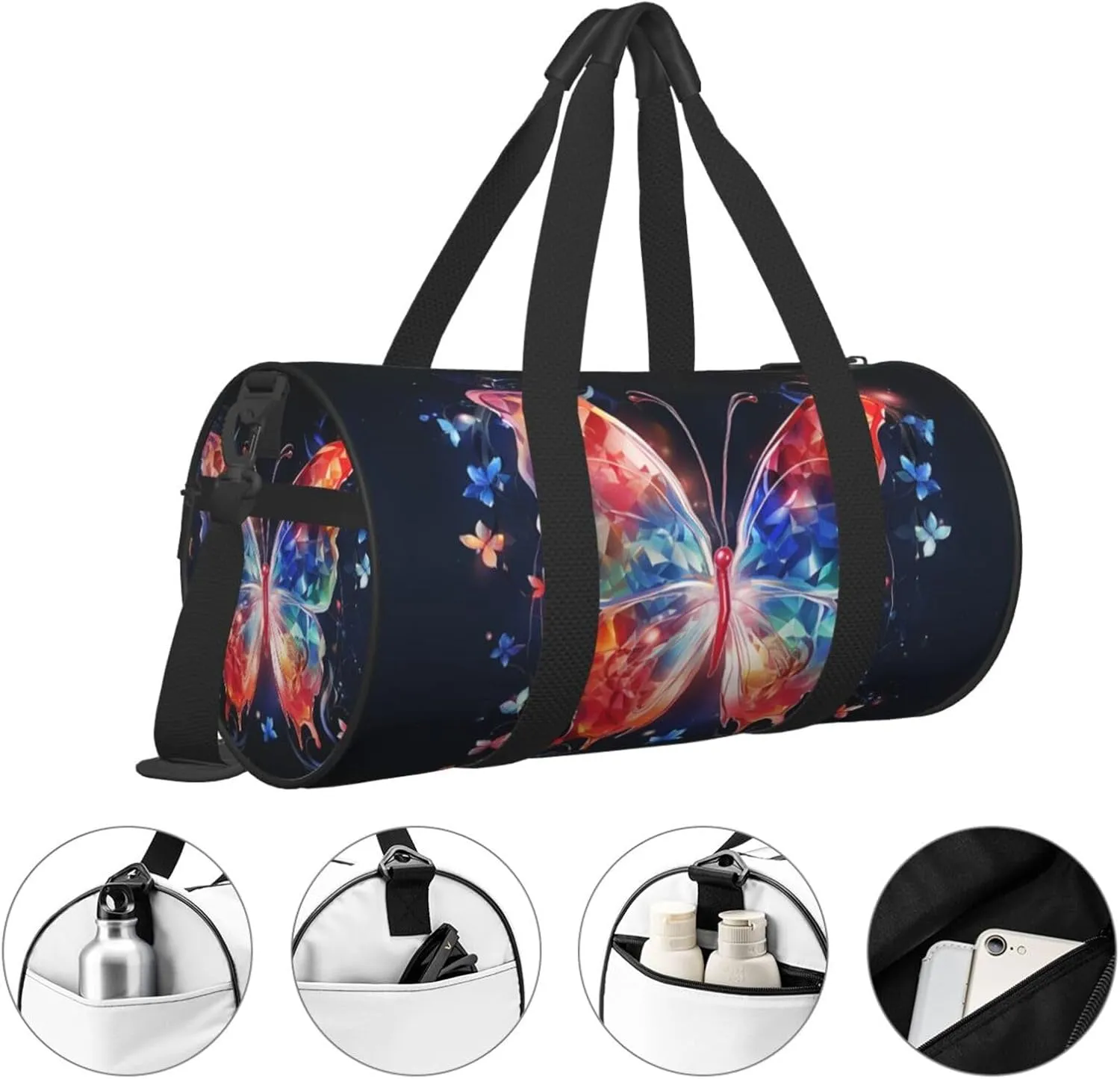 Musica Butterfly Travel Duffle Bag for Men Women Sport Gym Bag Foldable Weekender Bag Carry on Overnight Bag for Travel Swimming Basketball