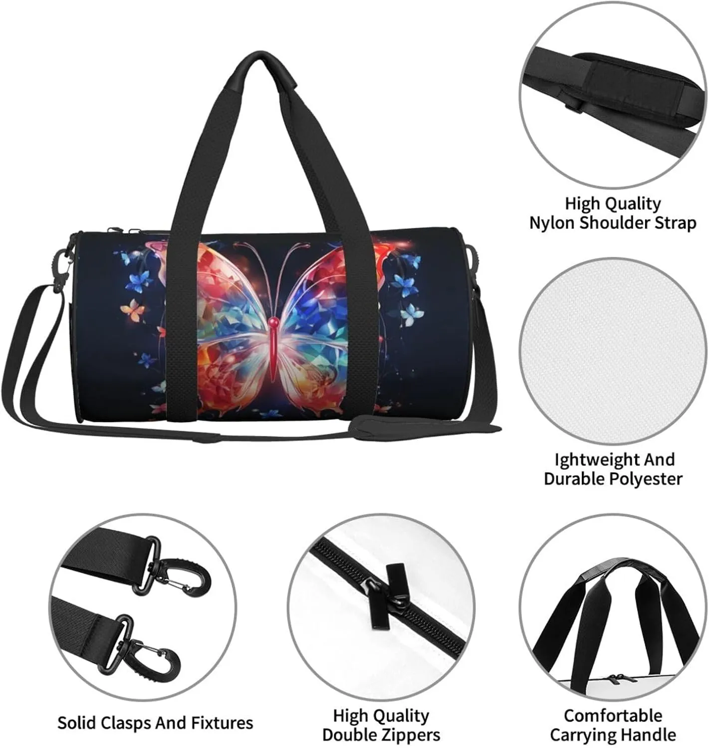 Musica Butterfly Travel Duffle Bag for Men Women Sport Gym Bag Foldable Weekender Bag Carry on Overnight Bag for Travel Swimming Basketball