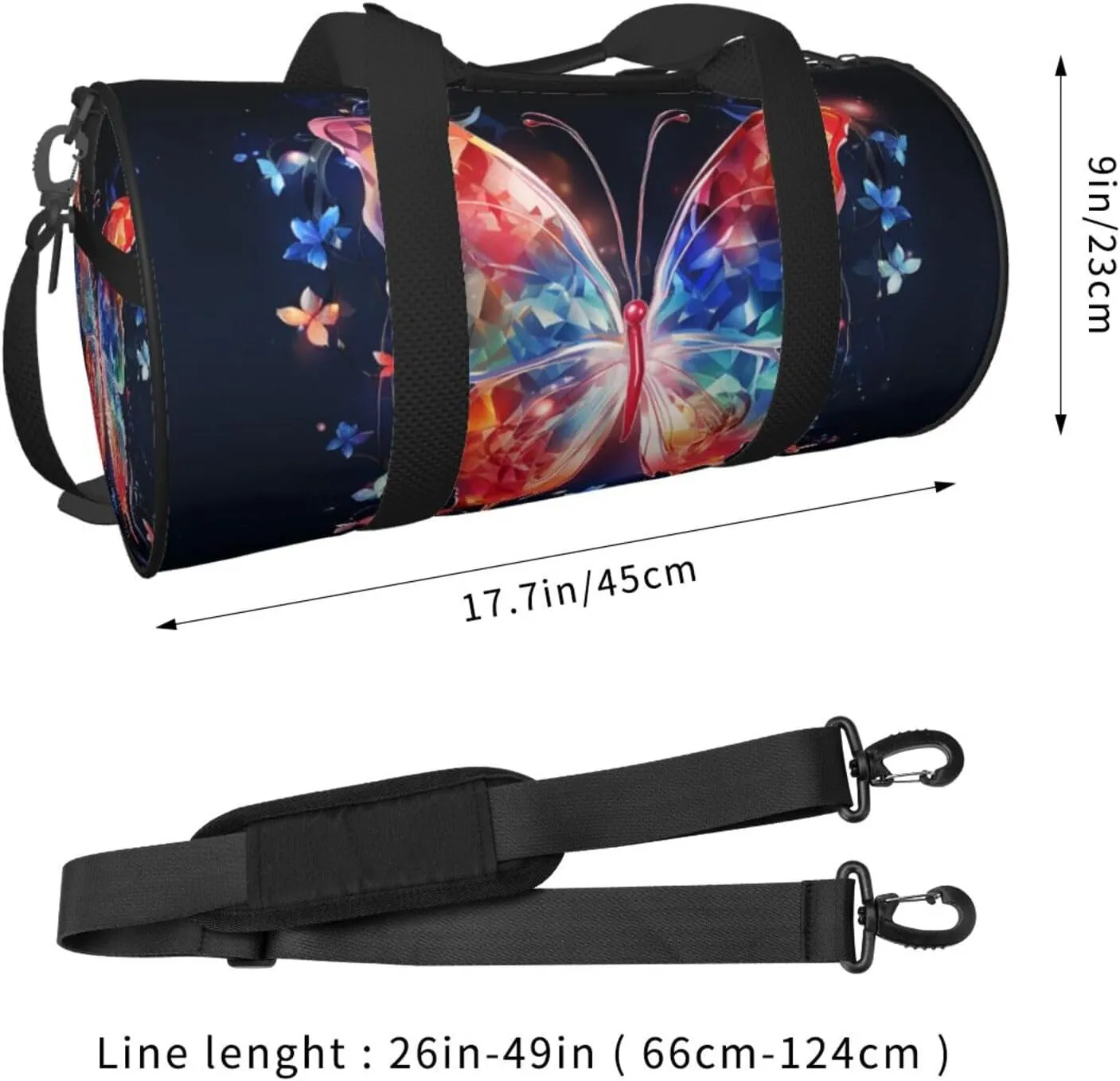 Musica Butterfly Travel Duffle Bag for Men Women Sport Gym Bag Foldable Weekender Bag Carry on Overnight Bag for Travel Swimming Basketball