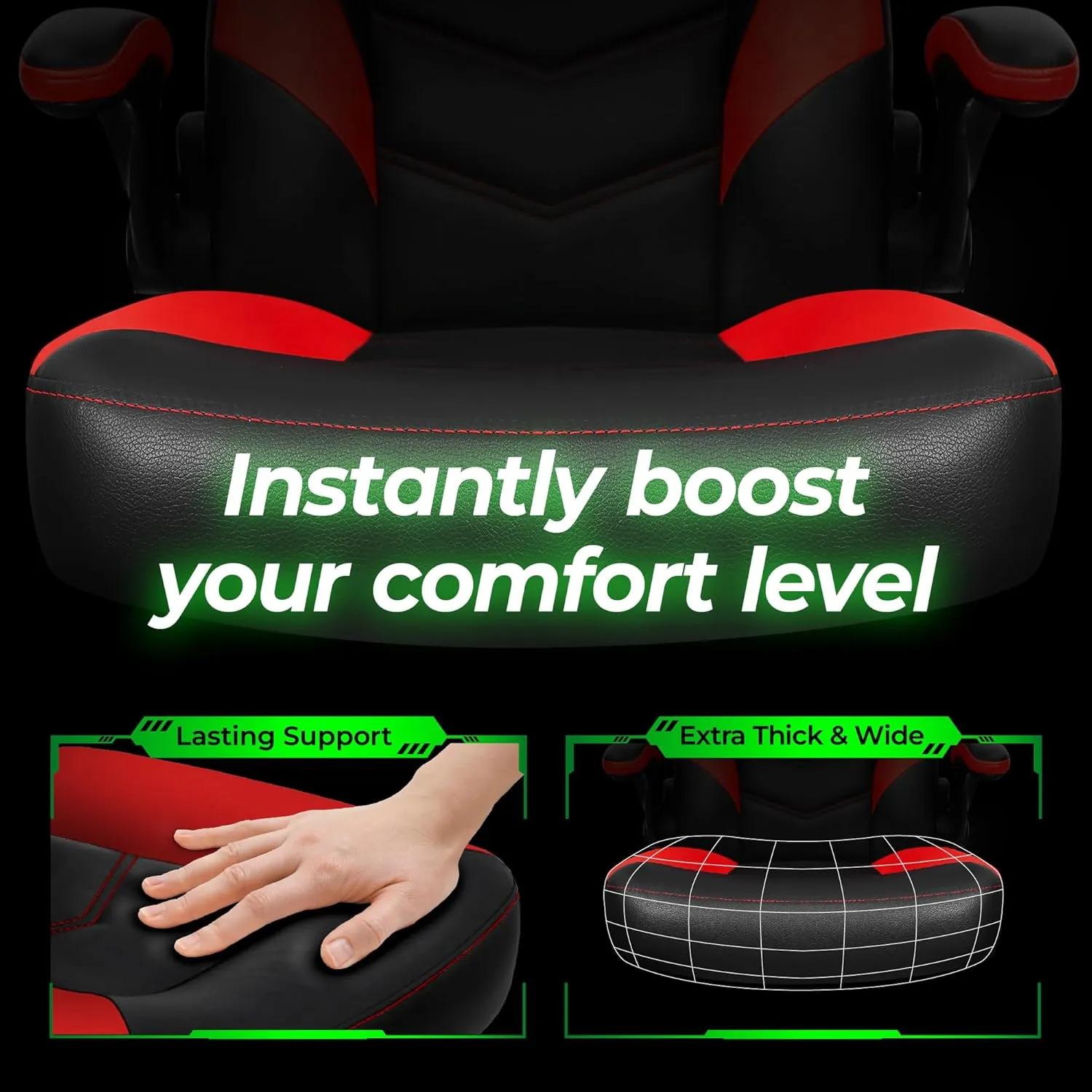 N-GEN GAMING Video Gaming Chair Ergonomic Office Desk Chair with Lumbar Support Adjustable Height Padded Flip Up Arms and Swivel Wheels Racing Style Design for Adults with PU Leather (Red)