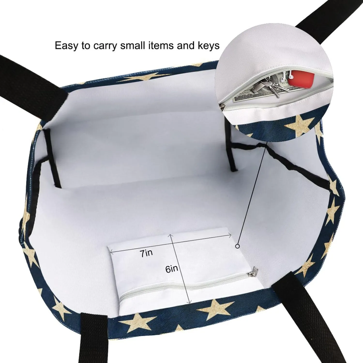 Naanle 4th of July Canvas Tote, Large Women's Casual Shoulder Handbag, American Flag Galaxy Stars Reusable Multipurpose Heavy Duty Shopping Grocery Cotton Bag for Outdoors