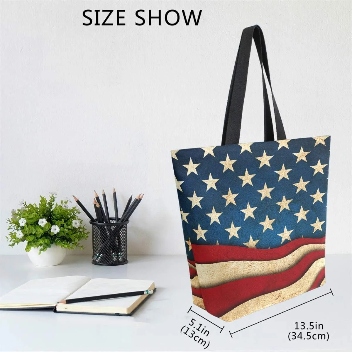 Naanle 4th of July Canvas Tote, Large Women's Casual Shoulder Handbag, American Flag Galaxy Stars Reusable Multipurpose Heavy Duty Shopping Grocery Cotton Bag for Outdoors