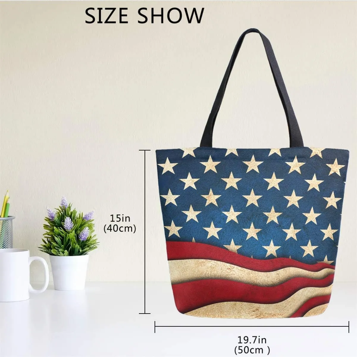Naanle 4th of July Canvas Tote, Large Women's Casual Shoulder Handbag, American Flag Galaxy Stars Reusable Multipurpose Heavy Duty Shopping Grocery Cotton Bag for Outdoors
