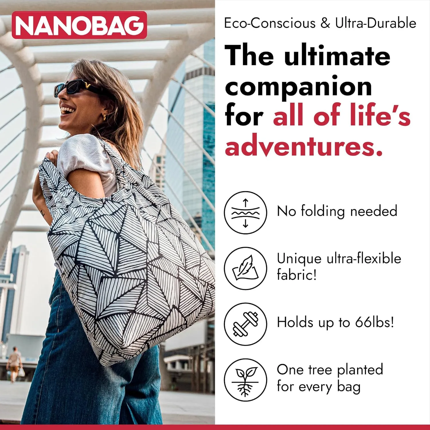 Nanobag Ultra-Lightweight Sling Cross-Body Bag | Perfect for Travel, Shopping & Daily Use | Reusable - Tiny - Eco-Friendly (Sling, Blue Waves)